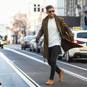 Olive Wool Coat with strap